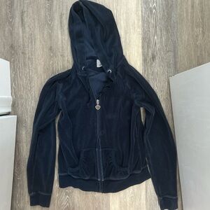 Navy velour zip-up hoodie
